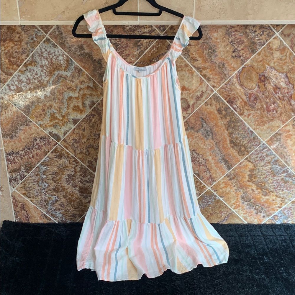 Women's Rails Capri Ruffle Sleeve Midi Dress Small Melon Stripe - Picture 3 of 9